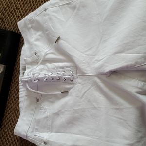 White tie front jeans